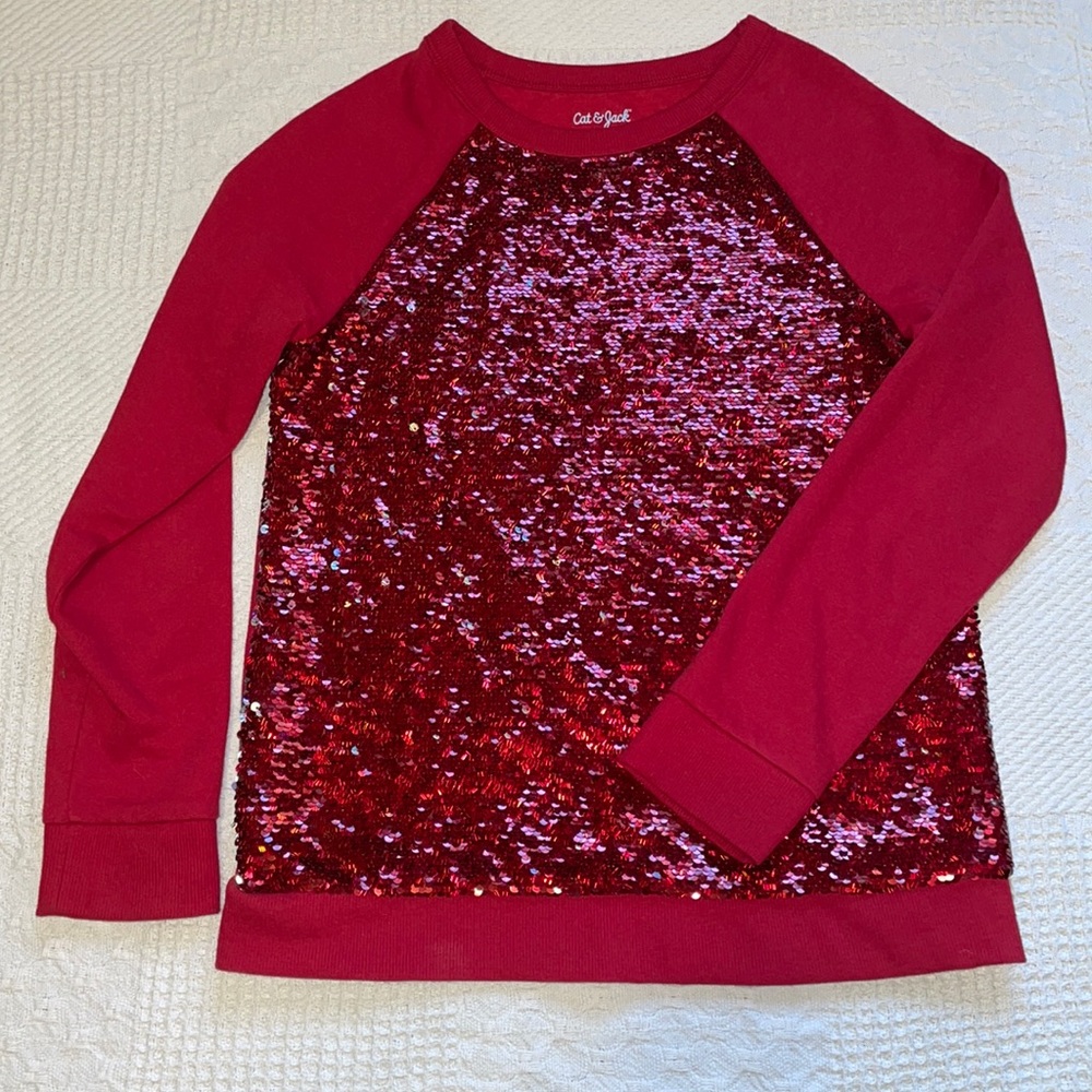 Cat & Jack Sz 10/12 youth red sequined sweatshirt